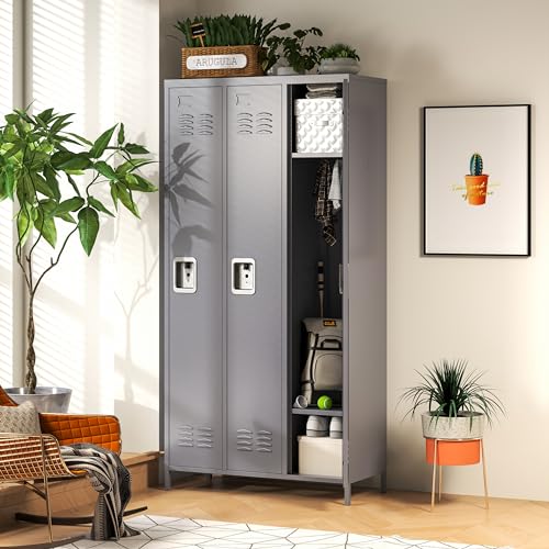 Metal Locker 3 Doors Storage Lockers for Employee,72" Tall Locker with Shelves and Hooks Steel Sports Locker for Office School Office Gym Home Garage