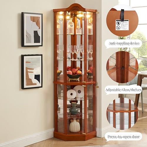 Curio Cabinet with Lighted, Display Cabinet with Glass Doors