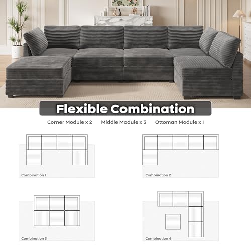 ovios 130.7" Modular Sectional Sofa Couch, U-Shaped Cloud Couches with 2 Ottomans Chaise