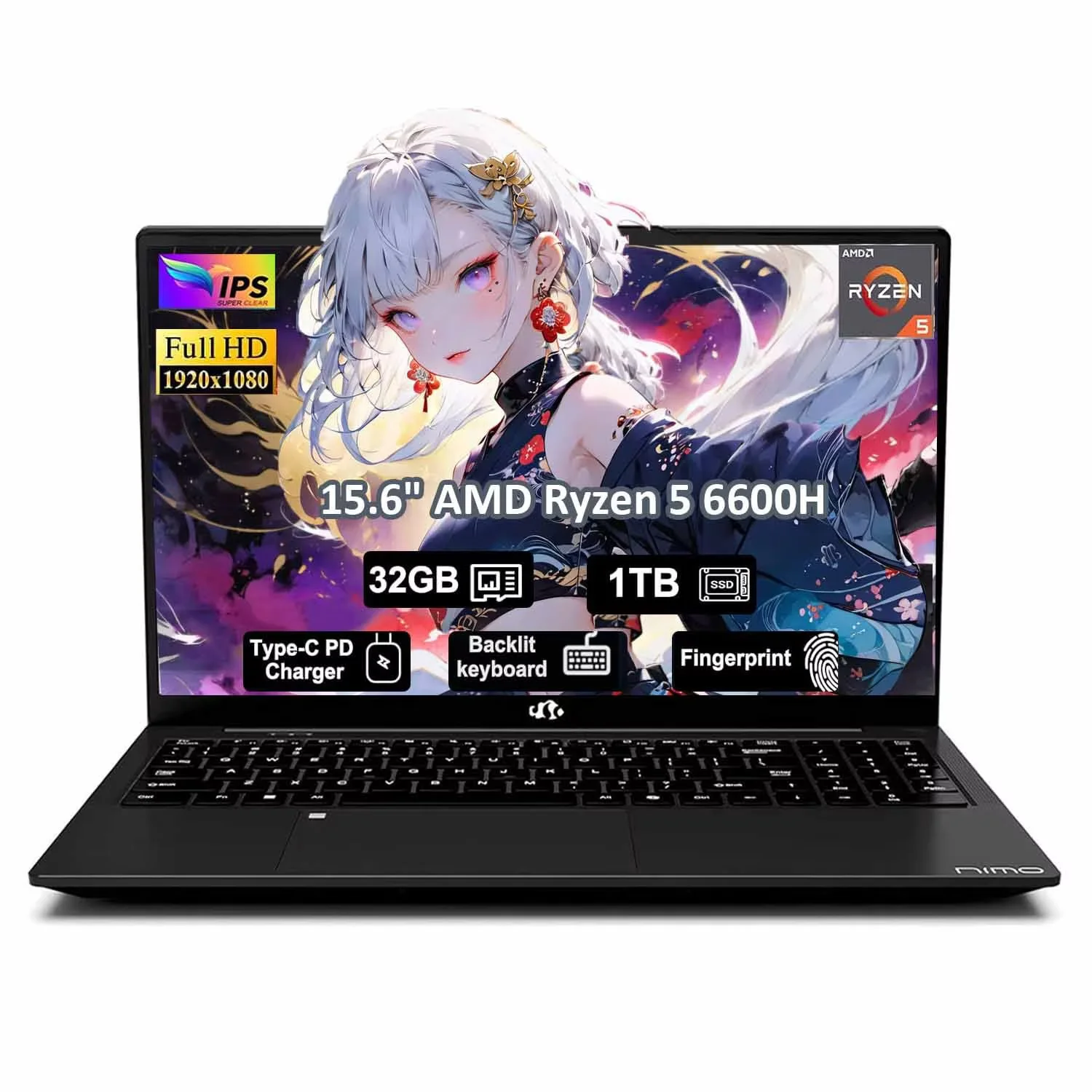 15.6" Gaming Laptop,IPS FHD Laptop AMD Ryzen 5 6600H 6-Cores 660M GPU 32GB DDR5 RAM 1TB SSD(Beat i7-1165G7