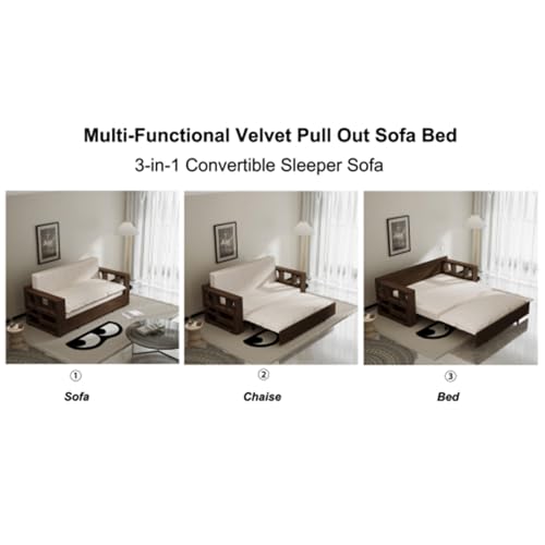 3 in 1 Convertible Sleeper Sofa Bed,Loveseat Couch with Pull Out Bed,Small 2 Seat Futon Sofa Bed Convertible Office Desk,Modular Sofa,Velvet,52.40''