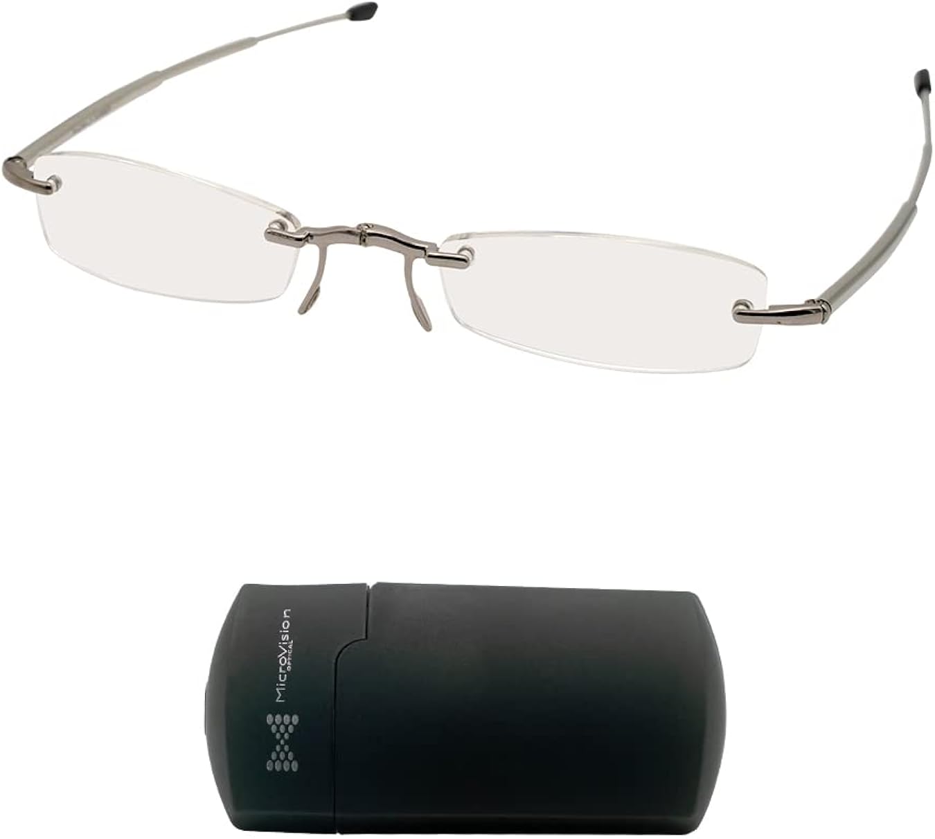 Microvision Optical Executive Rimless Folding Reading Glasses With Compact Case For Women and Men, Slim, Lightweight Portable