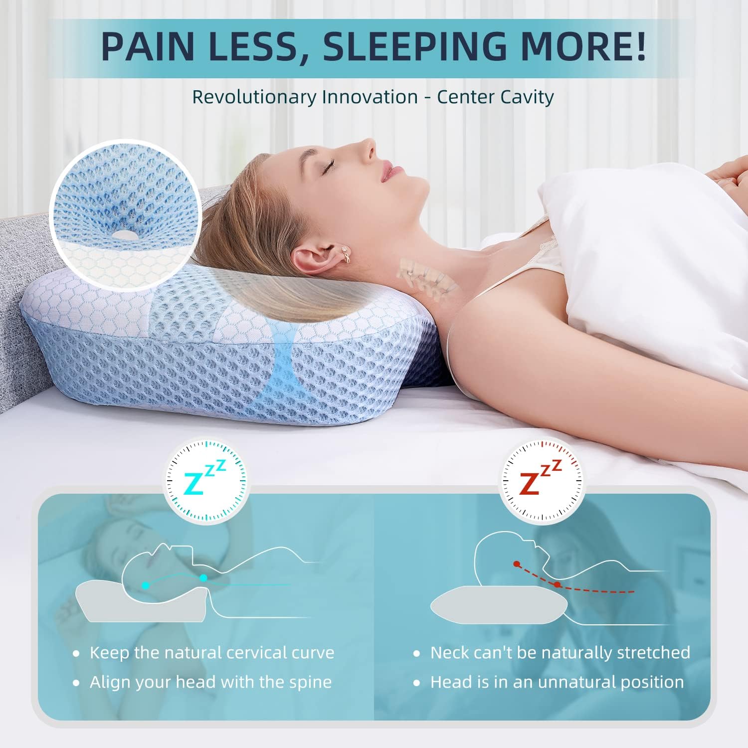 Cervical Memory Foam Pillow, Neck Support Pillow ​for Neck and Shoulder Pain Relief, Ergonomic Contour Neck Pillow for Sleeping
