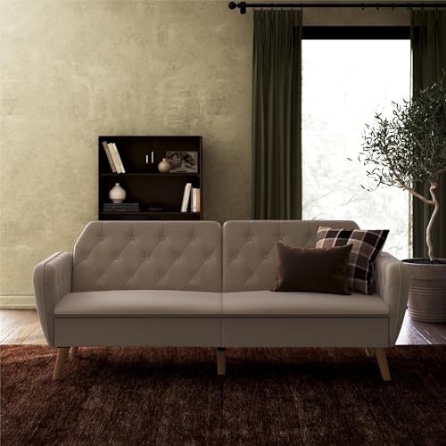 Novogratz Tallulah Memory Foam Futon, Convertible Couch, Camel Faux Leather