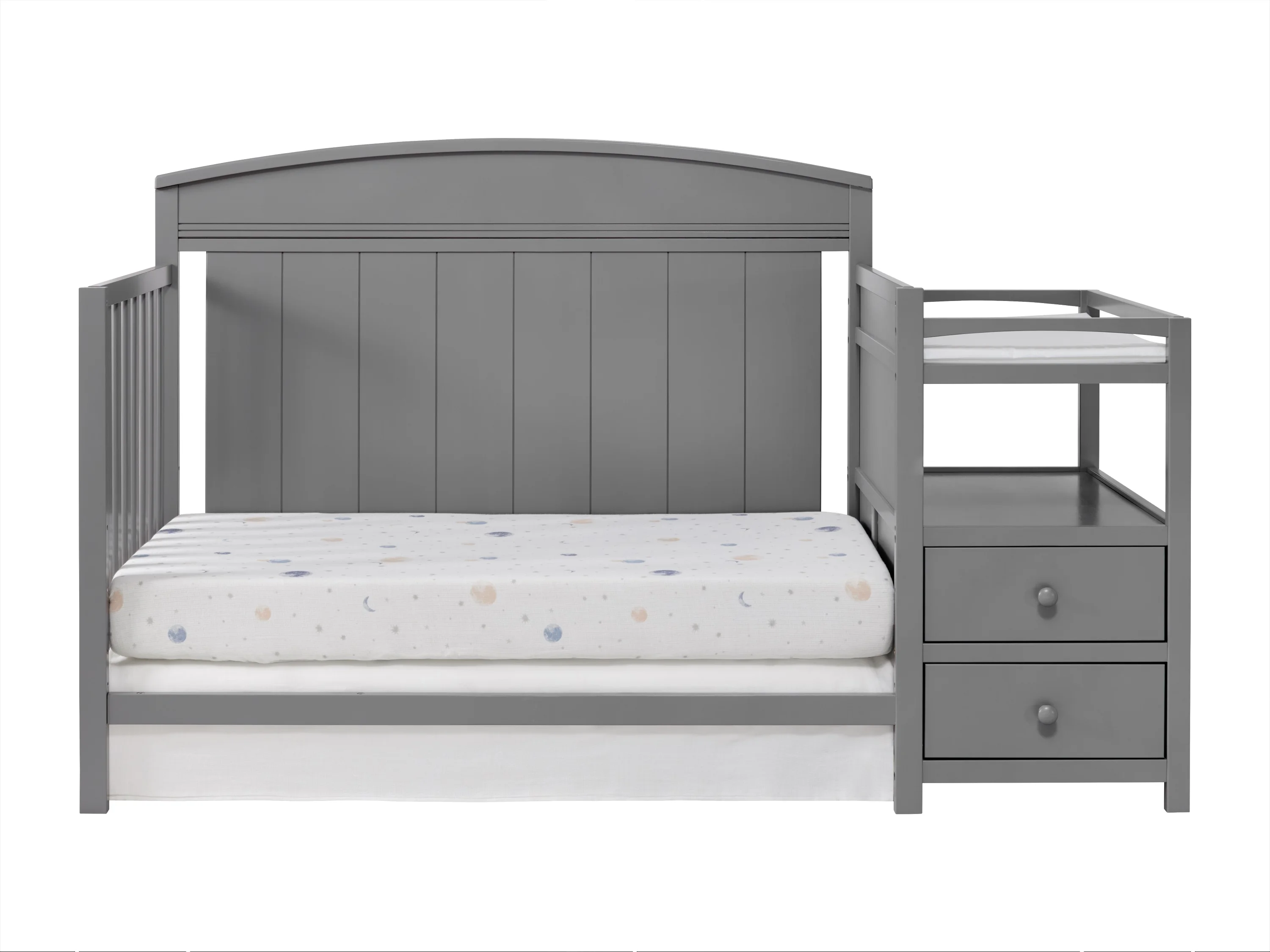 Oxford Baby Pearson 4-in-1 Convertible Crib & Changing Station, Dove Gray, GREENGUARD Gold Certified, Wooden Crib