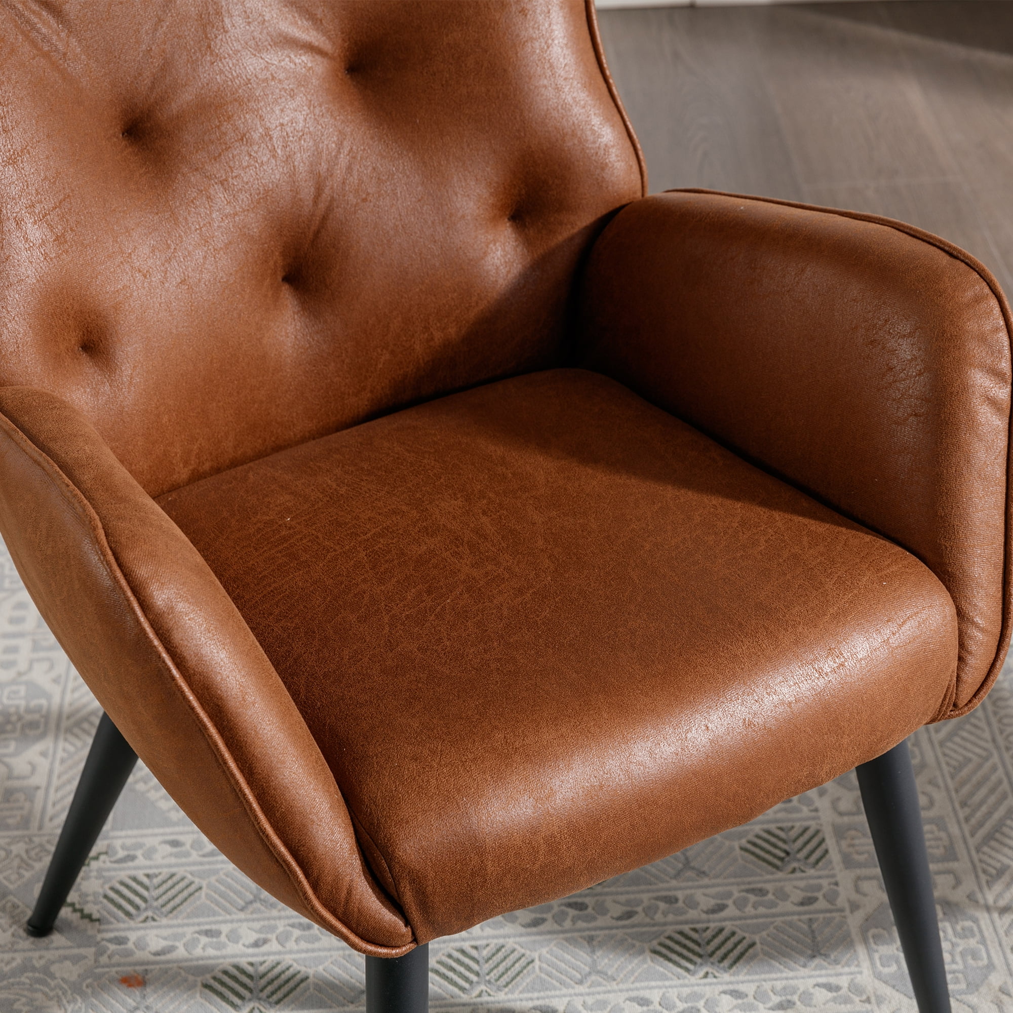 BFZ Faux Leather Accent Chair with High Back Design, Armchair with Metal Legs in Modern Style, Comfy Upholstered Wingback Chair for Living Room