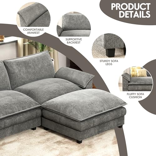 Homall 119" Modular Sectional Sofa, L Shaped Sofa Couch with Reversible Ottoman, DIY Combination Chenille Deep 3-Seat Cloud Couch for Living Room