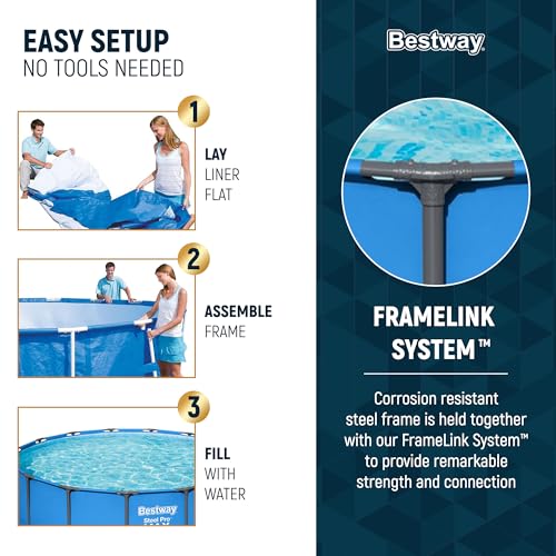 Bestway 2 Pack Steel Pro MAX Above-Ground Swimming Pool, 15' x 48" Round Metal Steel Frame Backyard Family Pool, Blue, Pool ONLY