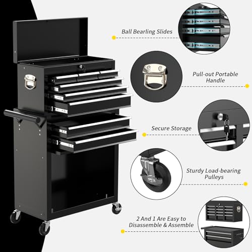 On Shine 8 Drawer Rolling Tool Chest, Large Capacity Rolling Tool Box with Wheels, Locking Mechanical Tool Chest