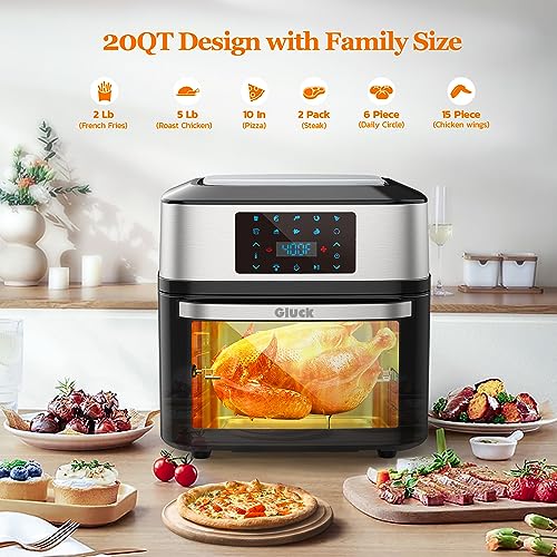 GLUCK Air Fryer Oven, 10-in-1 20 QT Airfryer Oven with Visible Cooking Window, Large Air Fryer Toaster Oven Combo with Recipes & 13 Accessories