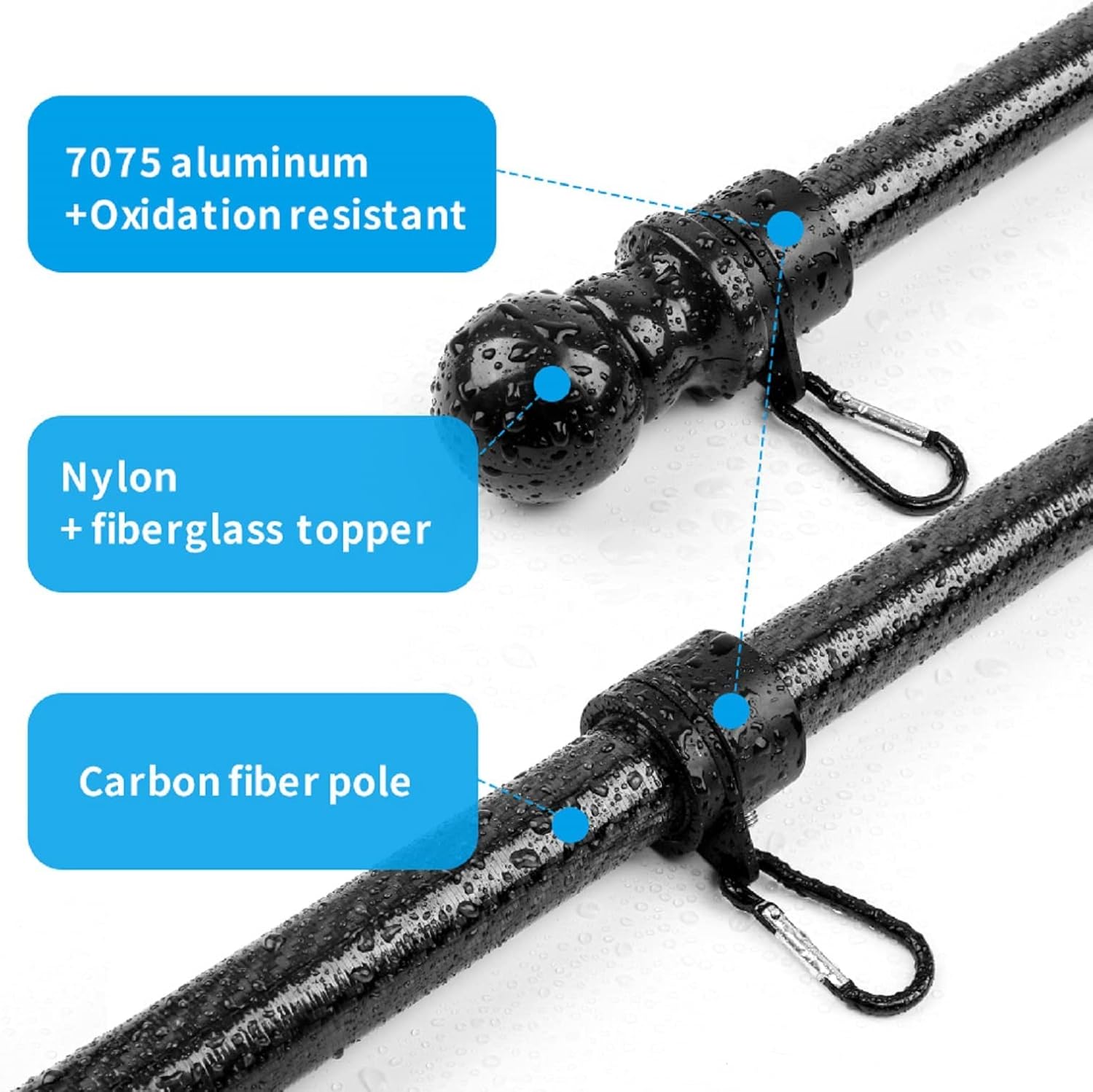 HIBLE Tangle Free Flag Pole 8FT Black Flag Pole 1 inch Pop-up Easy Assemble Lightweight Carbon Fiber Flag Pole for House (no Flag and no Bracket)