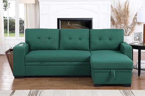 Devion Furniture Regis 4-in-1 Convertible L Shaped Couch with Pull Out Bed and Storage, Sectional Sleeper Sofa with Reversible Chaise for Living Room