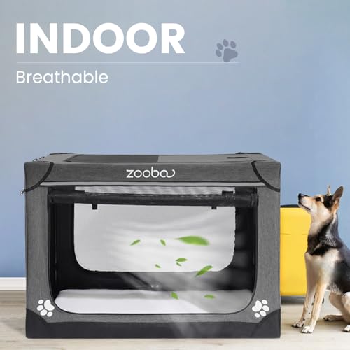 42" Portable Soft Dog Crate for Large Dogs - Collapsible Travel Kennel with Carry Bag, Foldable Cage with Durable Textilene Mesh Door, Plush Bed