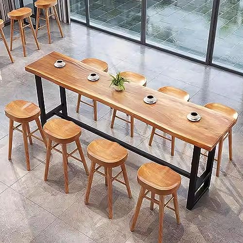 Solid Wood Bar Table,Long Narrow Dining Table Kitchen Table,Live Edge Bar Height Table Pub Tables with Footrest