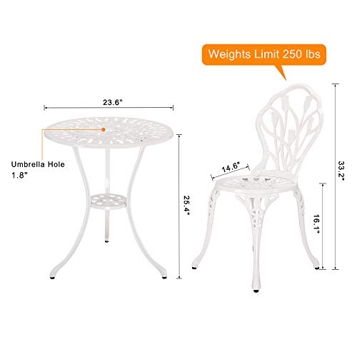 HOMEFUN Bistro Table and Chairs Set of 2 Outdoor 3 Piece Patio Set, Rose Pattern Cast Aluminum Bistro for Garden Balcony