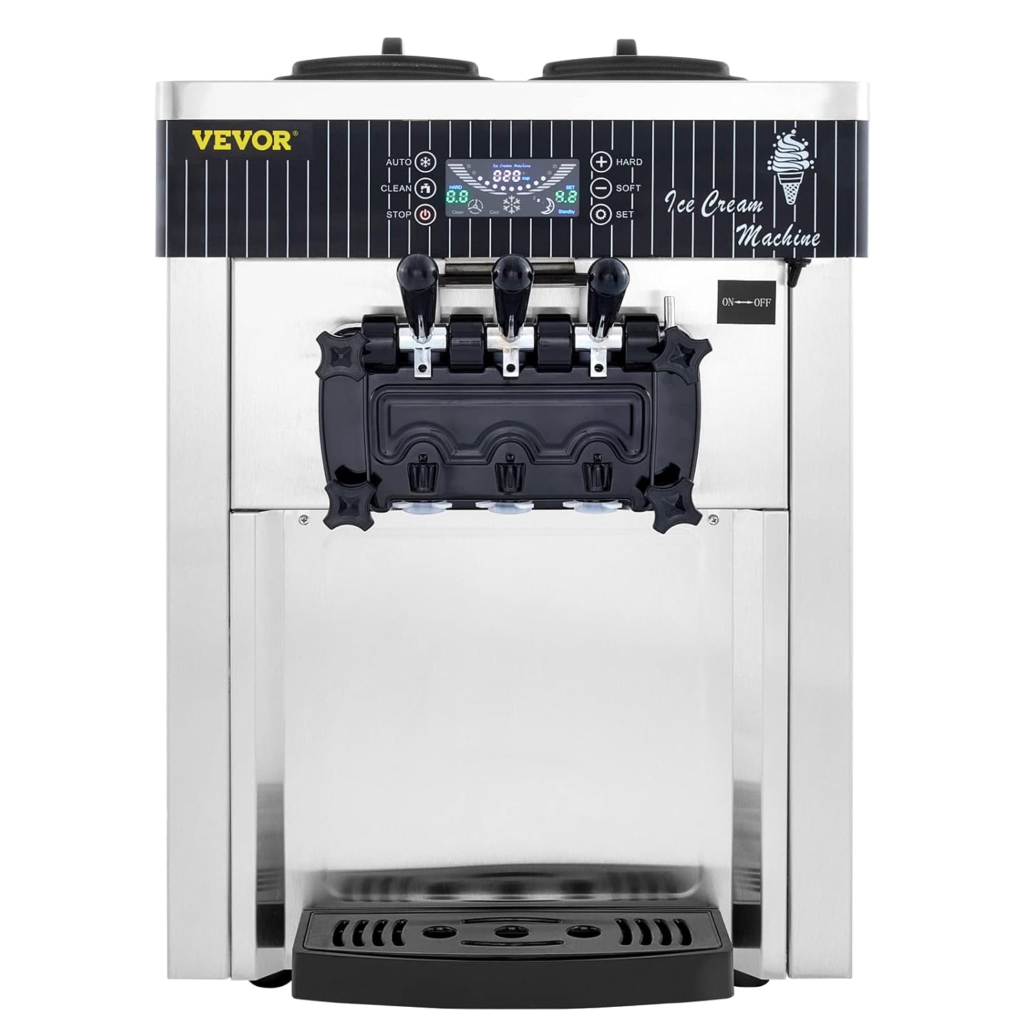 VEVOR Commercial Ice Cream Machine 5.3 to 7.4Gal per Hour Soft Serve with LED Display Auto Clean 3 Flavors Perfect for Restaurants Snack Bar, 2200W