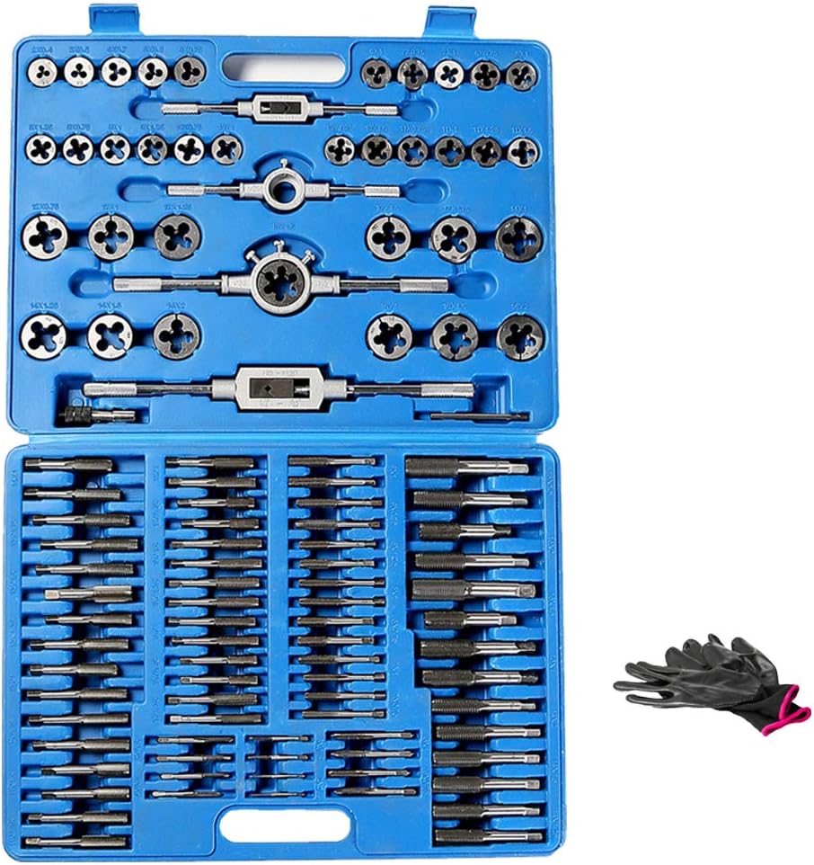 110 Piece Combination Tap and Die Set Alloy Steel 55°- 60° Metric Tools with Carrying Case + Free Glove Amazing Tour