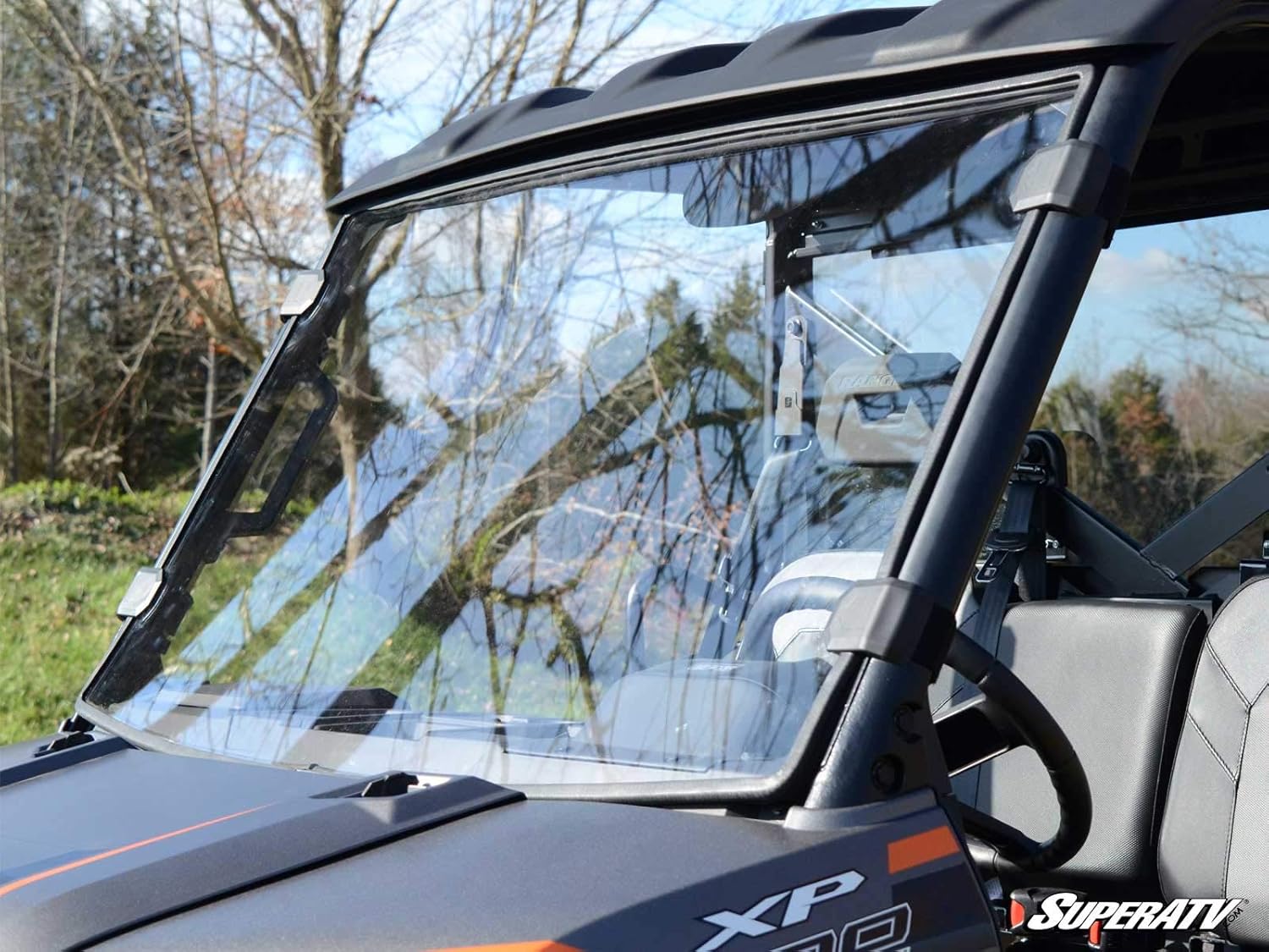 SuperATV Clear Scratch Resistant Full Windshield for Polaris Ranger XP 1000 / Crew (See Fitment) | 1/4 Polycarbonate | Protects Against Debris | Mud