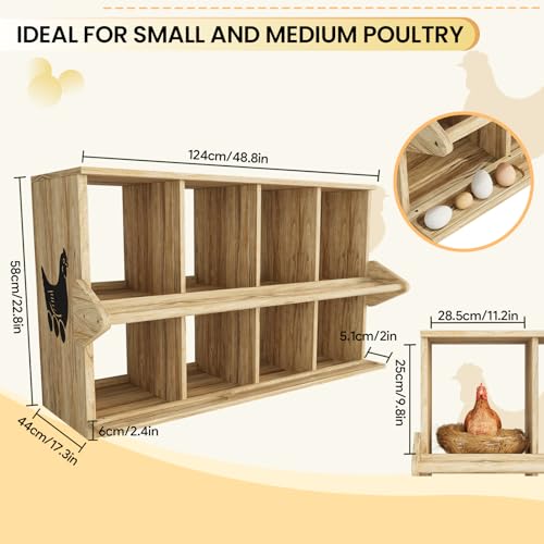Chicken Nesting Box, 8 Compartment Wooden Nesting Boxes for Chickens with Perches, Floor/Stand/Wall Mount Large Chicken Nesting Boxes for Laying Eggs