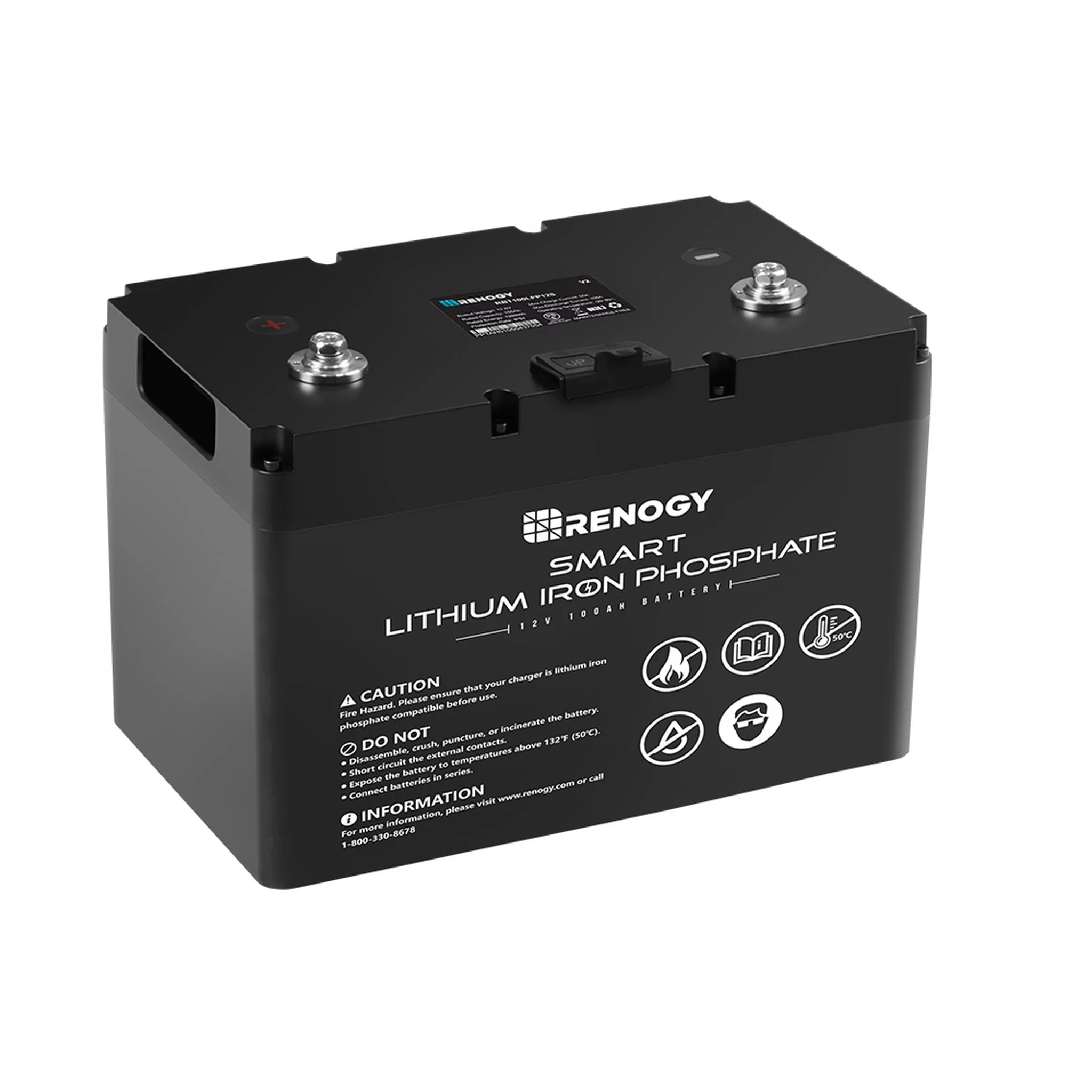 Renogy 12V 100Ah LiFePO4 Deep Cycle Lithium Battery, over 4000 Cycles, Built-in BMS, Backup Power for RV, Marine, Off-Grid System, Maintenance-Free