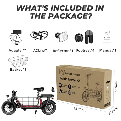 WINDHORSE C3 Adults Electric Scooter with Seat - 14” Tire, 500W Brushless Motor, 3 Speed Modes, Cruise Control, Dual Suspension, 25 Mile Range, 22MPH
