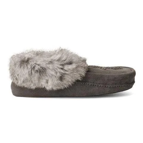Manitobah Mukluks Tipi Suede Rabbit Fur Moccasins - Charcoal 11M