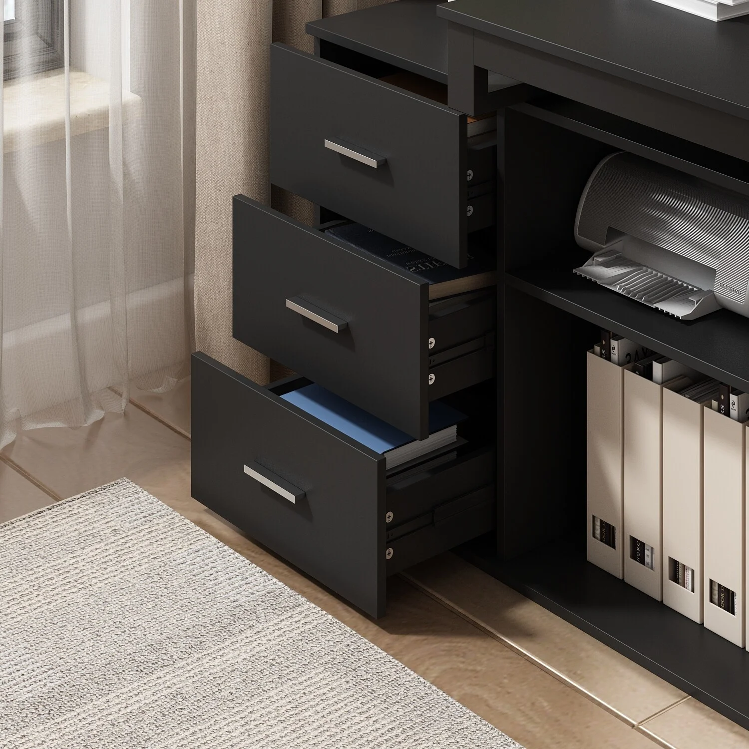 FUFU&GAGA L-shaped executive desk With 3 Drawers for Home and Office Black
