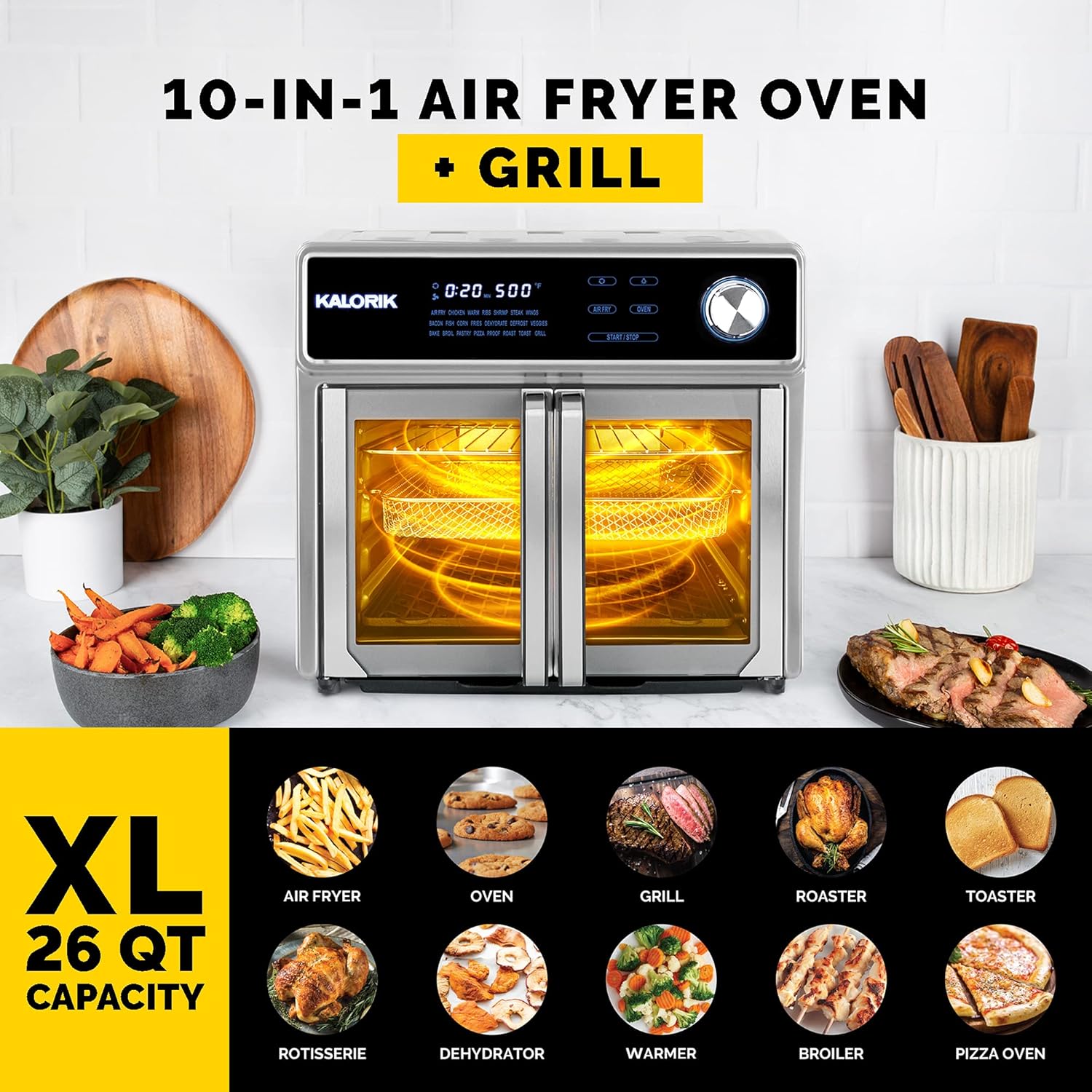 Kalorik MAXX® AFO 47631 SS AS SEEN ON TV Air Fryer Oven Grill (26 Qt) Digital Smokeless Indoor Grill and Air Fryer Oven Combo with 11 Accessories