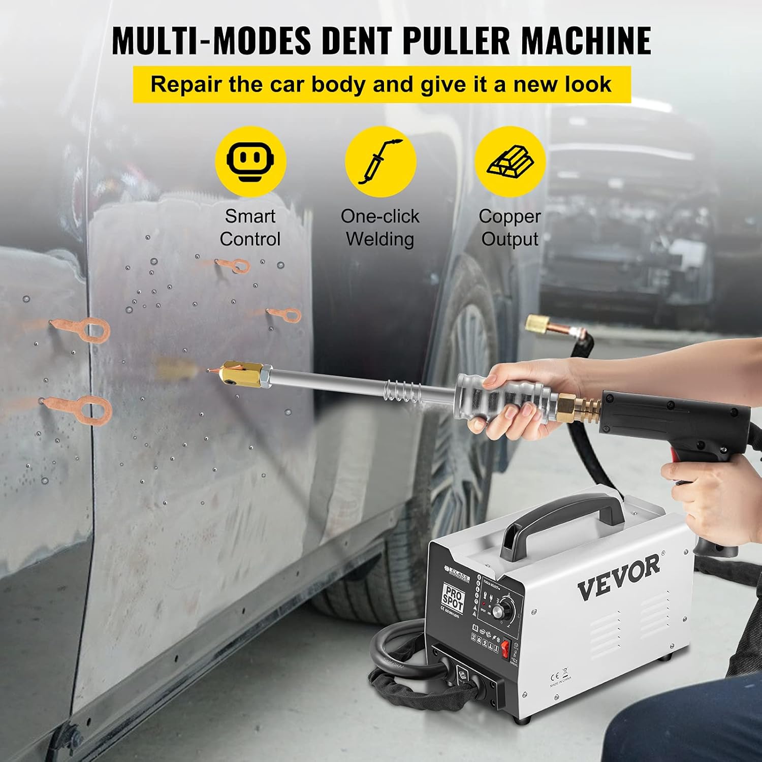 VEVOR Dent Puller Machine, 1.8KW Spot Dent Puller, 3500A Dent Puller Welder, 5 Mode Auto Body Dent Puller Welder, Digital Panel Welding Dent Puller
