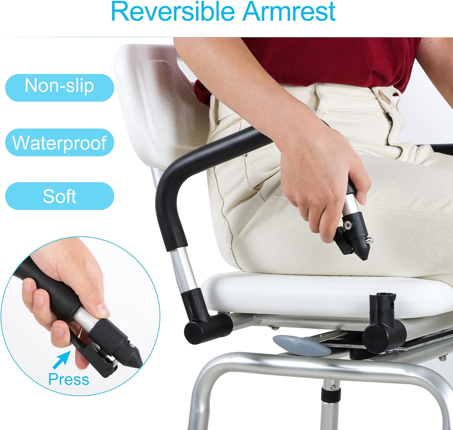 REAQER Swivel Shower Chair 360° Pivoting Bathtub Seat with Arms and Back Narrow Bath Bench for Seniors,Elderly