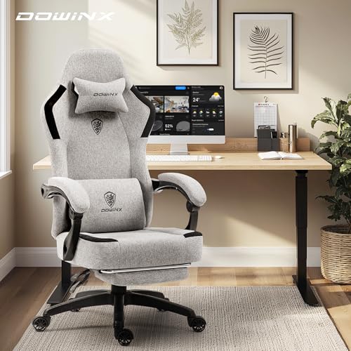 Dowinx Fabric Gaming Chair with Pocket Spring Cushion,Breathable Computer Chair with Massage Lumbar Support and Footrest