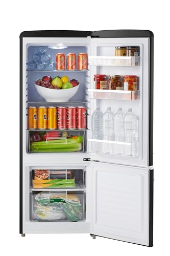 iio 7 Cu Ft Bottom Freezer Retro Refrigerator, Small, with Mini Fridge for Bedroom, 3 Glass replacement Shelves, LED Light,1 Crisper, 2 Drawers