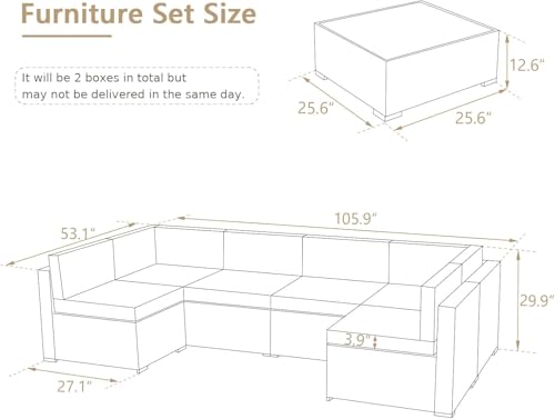 U-MAX 7 Piece Outdoor Patio Furniture Set, PE Rattan Outdoor Wicker Sectional Furniture Chair Set with Cushions and Tea Table