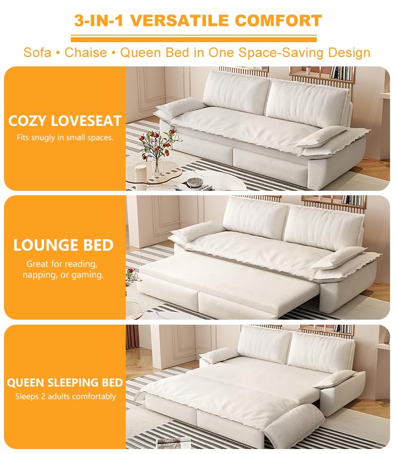 70.1" Futon Sofa Bed Queen Size, Pull Out Bed, 3-in-1 Convertible Sleeper Sofa with 2 Soft Pillows, Modern Velvet Futon Couch for Living Room