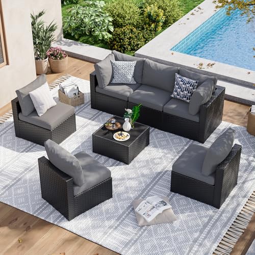 Aoxun 7 Piece Patio Furniture Set Wicker Rattan Patio Sectional Sofa Set Outdoor Seating Furniture with Thickened Cushion, Grey