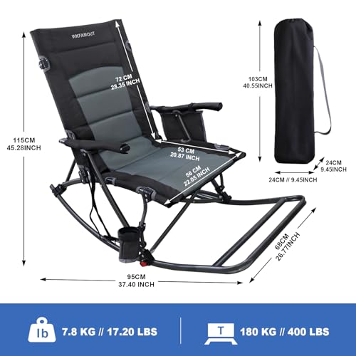 Folding Rocking Camping Chair with Foot Rest Portable Oversized Padded Rocking Chair for Outdoor Camp, Garden, Lawn