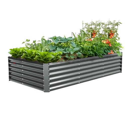 A ANLEOLIFE 8X4X1.5 ft Galvanized Raised Garden Beds Outdoor, Oval Large Metal Planter Box for Planting Vegetables Flowers Herb