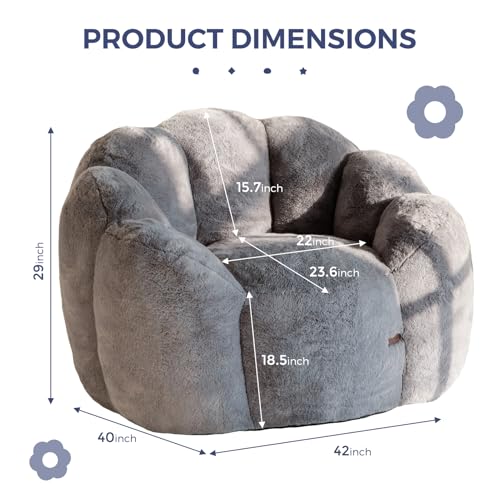 MAXYOYO Bean Bag Chair for Adults, Floral Shaped Bean Bag Sofa, Ultra Soft Faux Fur Floor Sofa, Large Reading Chair for Living Room Bedroom, Beige