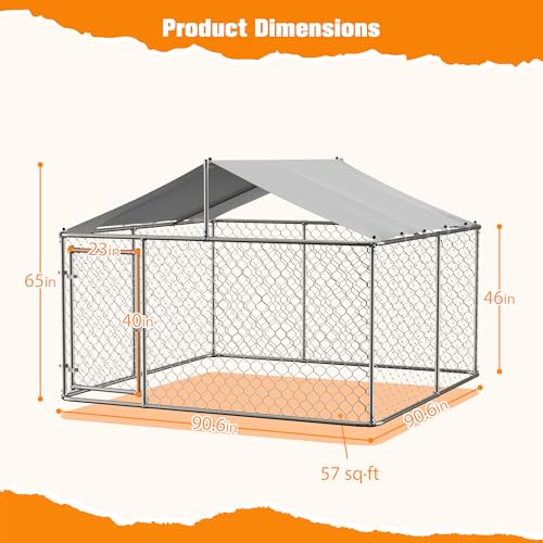 Large Outdoor Dog Kennel, Heavy Duty Galvanized Steel Dog Enclosure, Chicken Coop with Waterproof UV-Resistant Cover