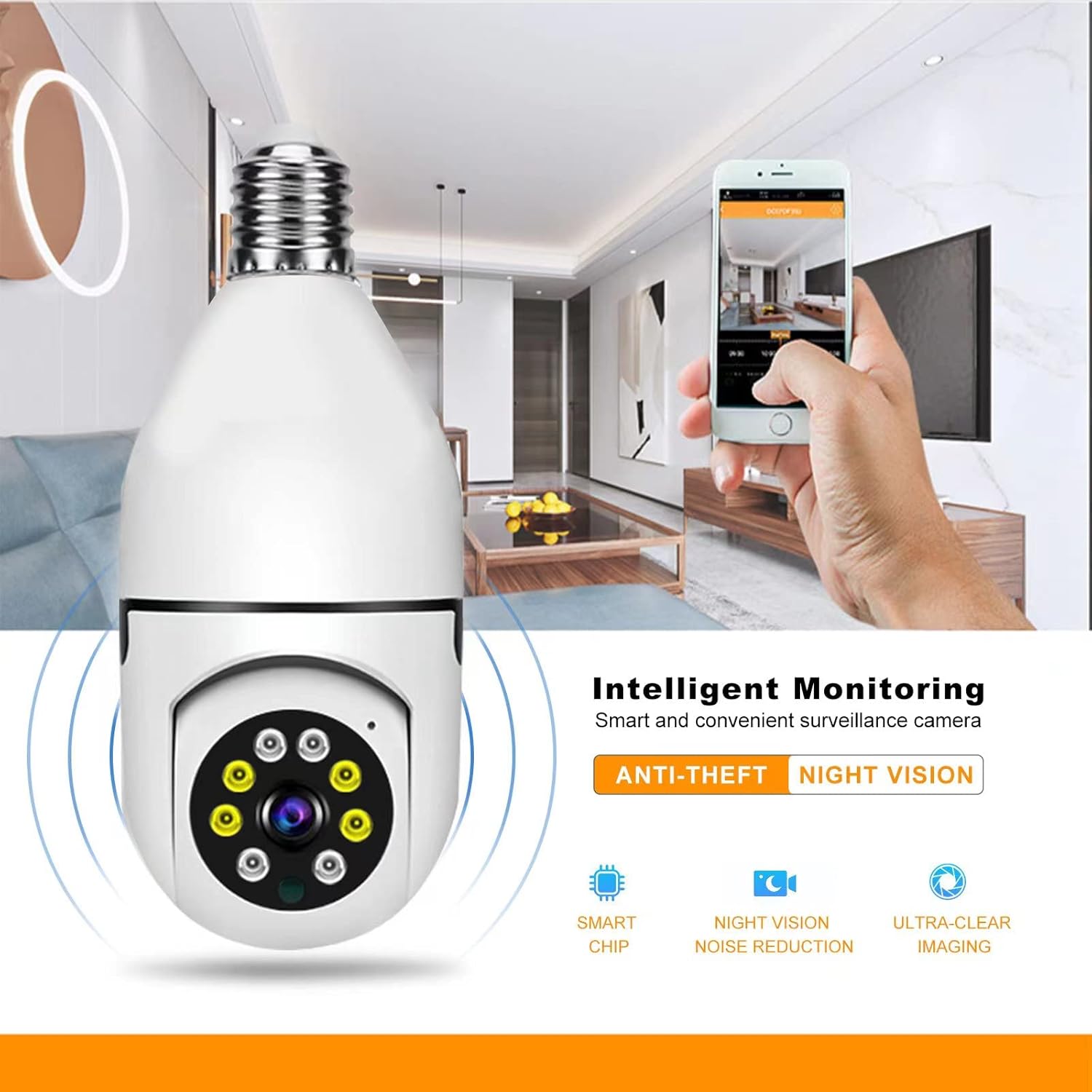 Light Bulb Camera, 360 Degree Panoramic Wireless Security IP Camera, HD 1080P WiFi Camera