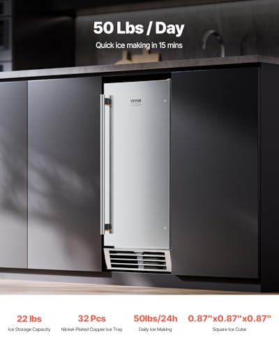 VEVOR Under Counter Ice Maker Machine, Crescent Ice, 25 Lbs/Day Stainless Steel Built in Ice Maker with Reversible Door