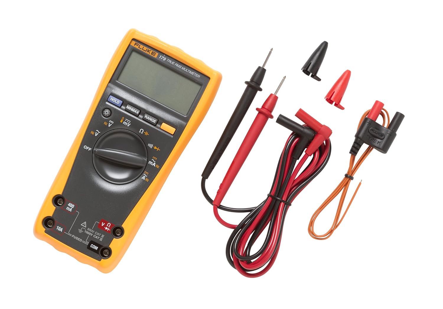 Fluke 179 Multimeter with Backlight, Includes Built-In Thermometer to Measure Temperature, Measures True-RMS AC Current and Voltage, Frequency