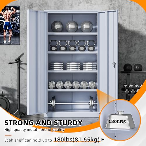 INTERGREAT Metal Storage Cabinets 72” Black Garage Steel Storage Cabinet with Doors and Shelves, Metal Tool Cabinet