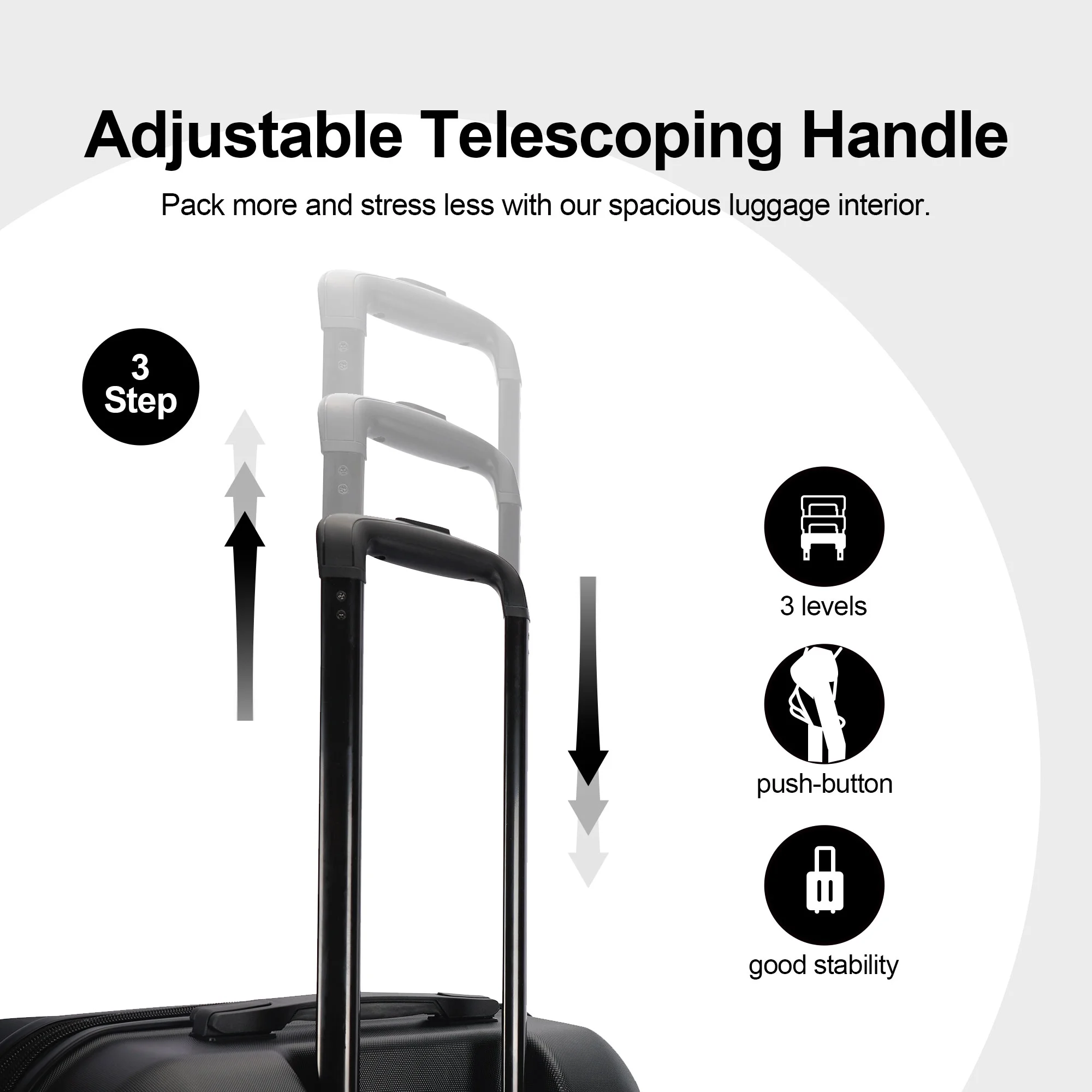 GinzaTravel 3 Piece Expandable Luggage Sets,Large Hard Side Suitcase with Wheels&TSA Lock,Black