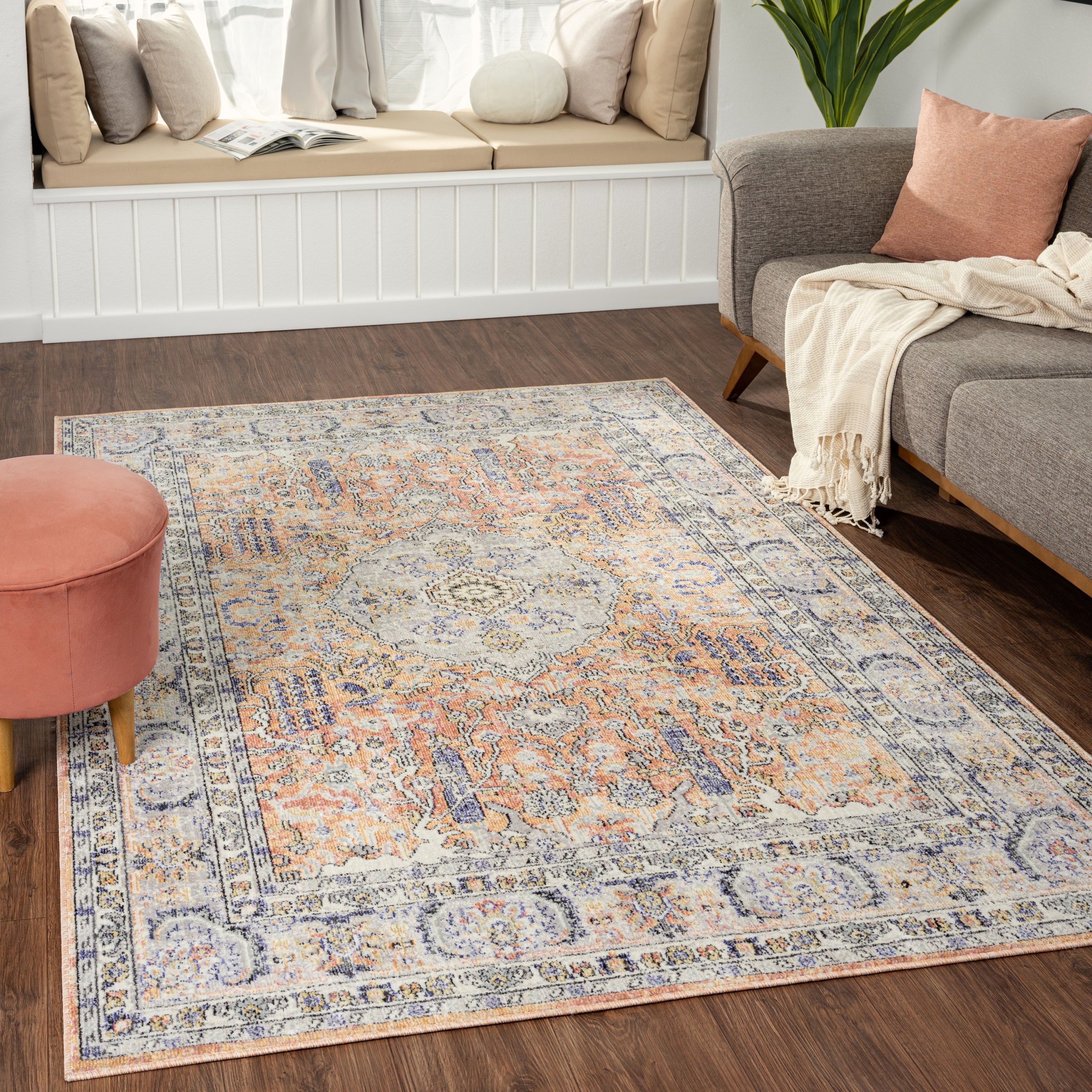 Luxe Weavers Bohemian Non-Shedding Floral Oriental Area Rug 8x10 Orange
