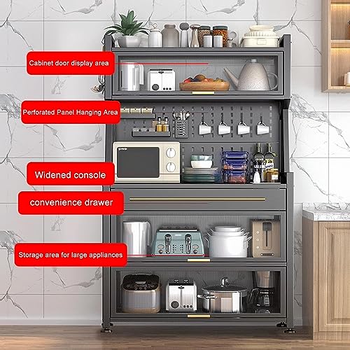 Kitchen Storage Cabinets, Bakers Rack with Drawers, Microwave Stand, with Flip Door Cabinet, Pegboard and Accessories