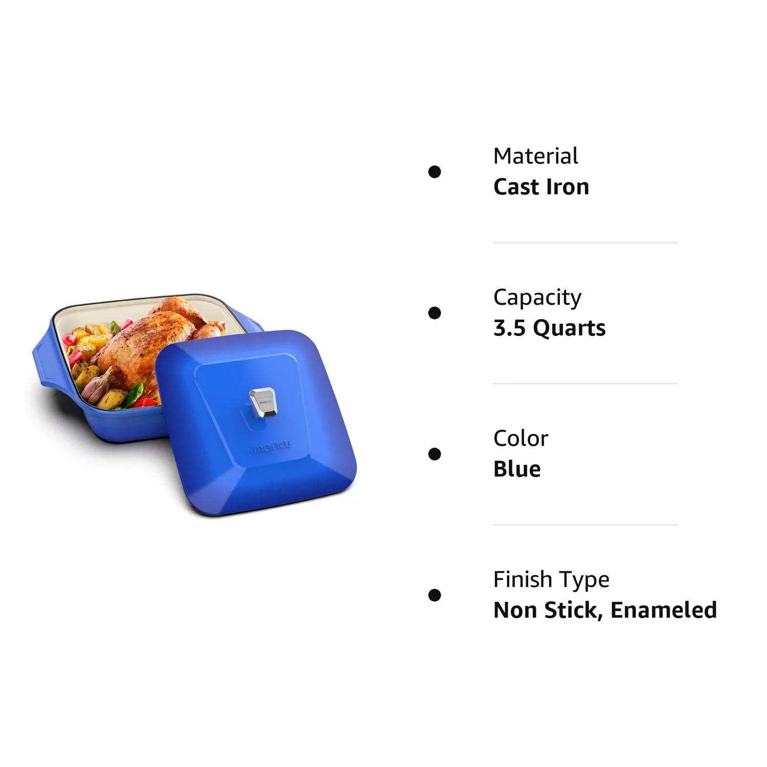 imarku | 3.5-Quart Dutch Oven Braiser Pan Nonstick Enameled Cast Iron with Lid Oven Safe - Blue