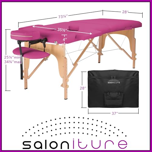 Saloniture Professional Portable Folding Massage Table with Carrying Case - Black