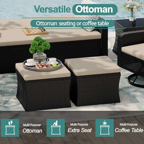 6 Piece Patio Furniture Set, Wicker Patio Conversation Sets with Swivel & Recline Chairs, Outdoor Sectional Sofa Sets with 2 Storage Ottoman