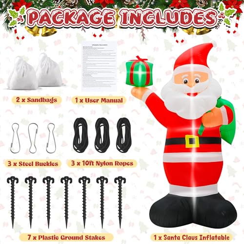 15FT Christmas Inflatables, Giant Inflatable Santa Claus Holding Gift Bags, Blow Up Christmas Santa Claus with 8pcs LED